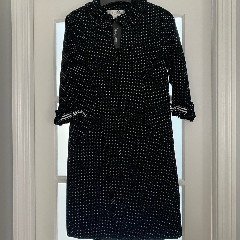 Sara Campbell Black Sheath Dress with Cowl Neck and Cuffed Sleeves